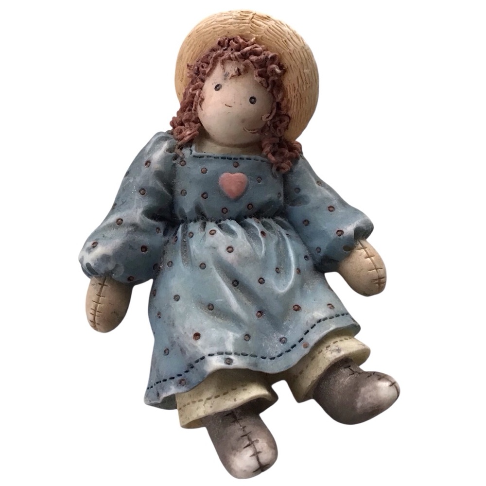 Enesco Rag Doll Brooch 1997 Priscilla Hillman Vintage Blue Dress Hat